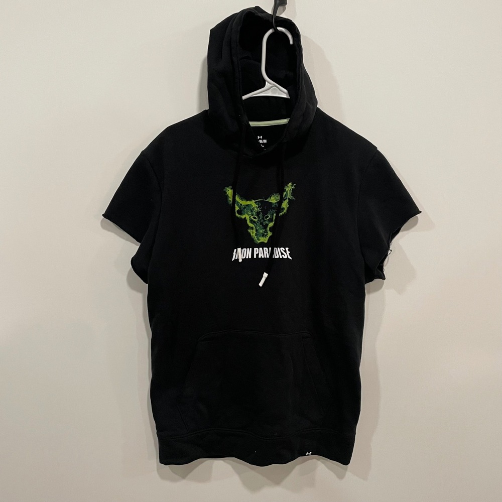 Under Armour Mens Short Sleeve Hoodie Black Iron Paradise Bull Graphic‎ Medium